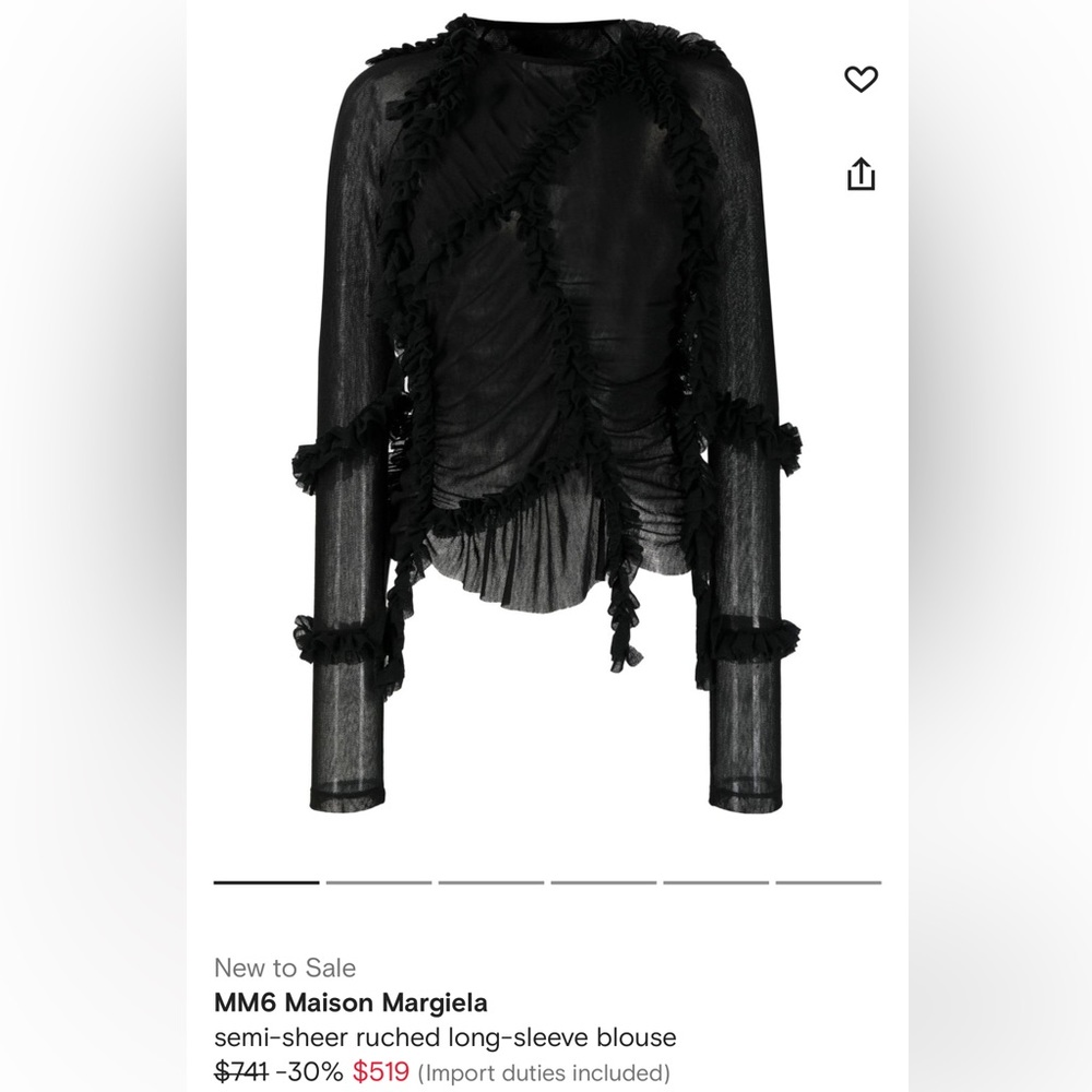 Maison margiela ruffle semi mesh long sleeve top size medium// 40